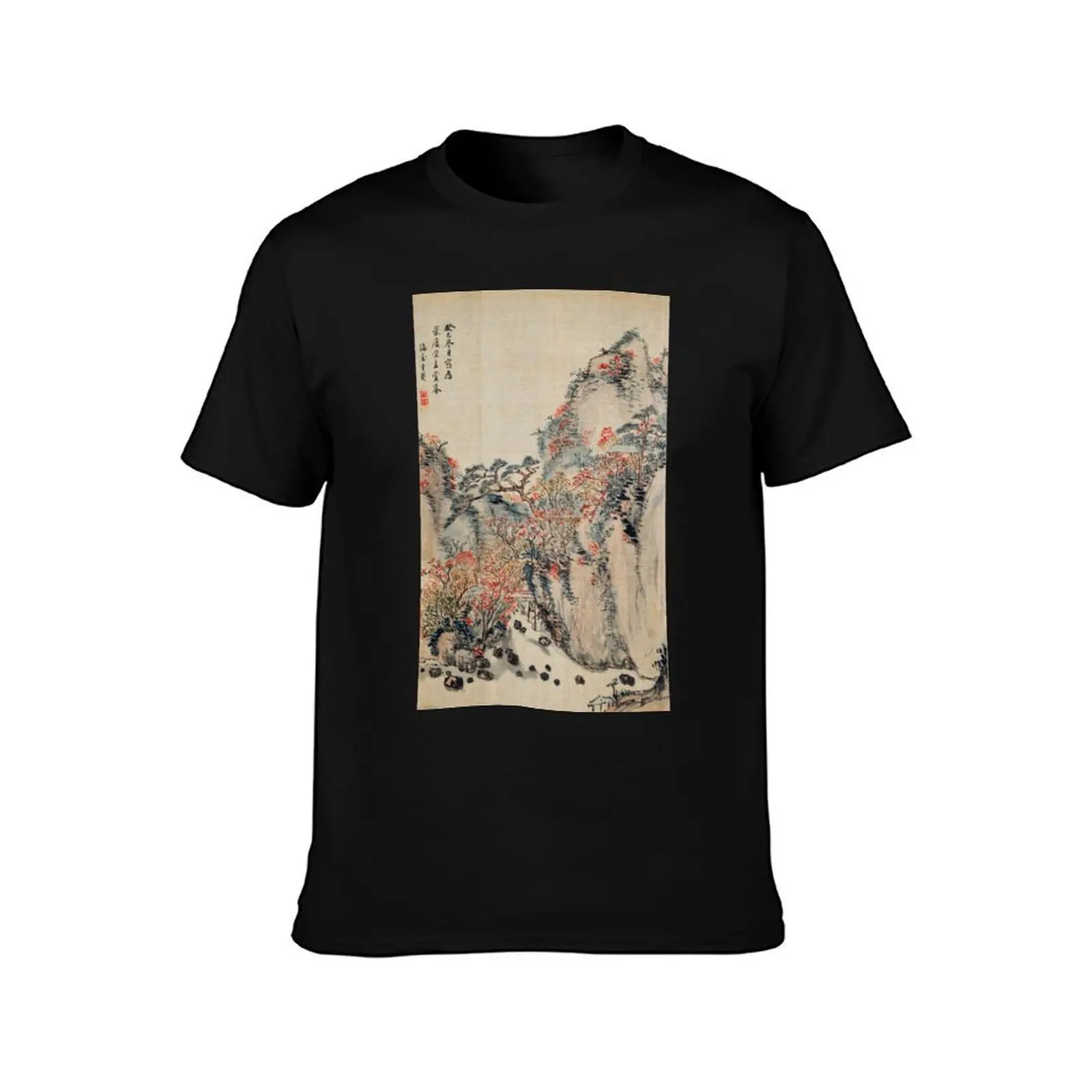 Autumn Landscape at Eigenji (Restored Japanese Painting) T-Shirt, Summer Casual Cotton Tee, Oversized Streetwear Tops