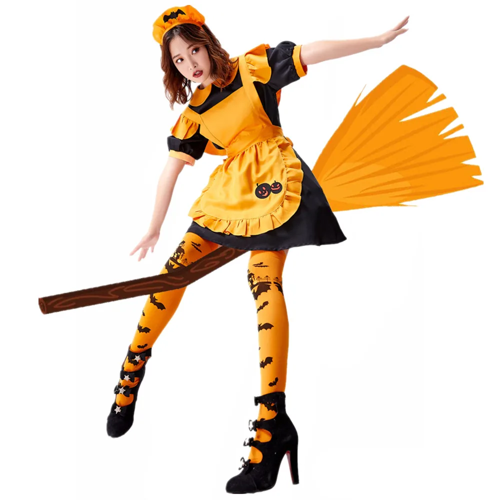 Halloween Pumpkin Witch Costume para Mulheres e Meninas, Morcego Mágico, Representação de Vampiros, Vestido de Palco, Adulto, Crianças, Carnaval