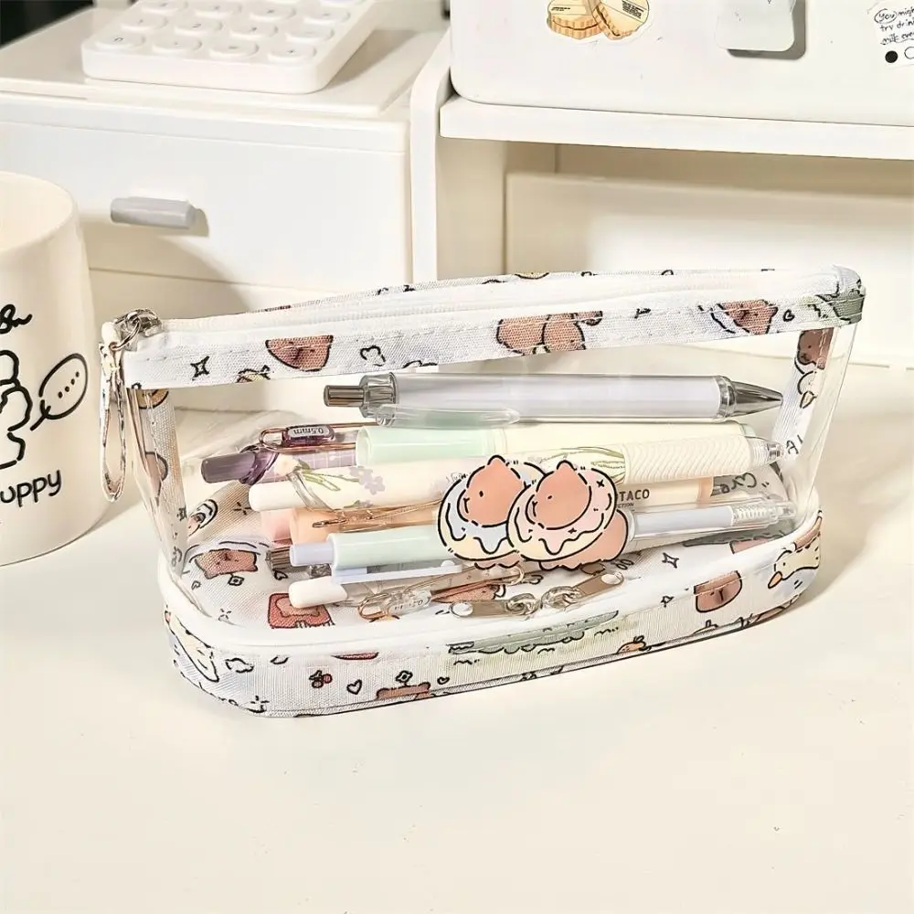 قماش مقلمة شفافة الكرتون فراشة هريرة طالب قلم رصاص الحقيبة Kapibala الحد الأدنى نمط القرطاسية حقيبة التخزين