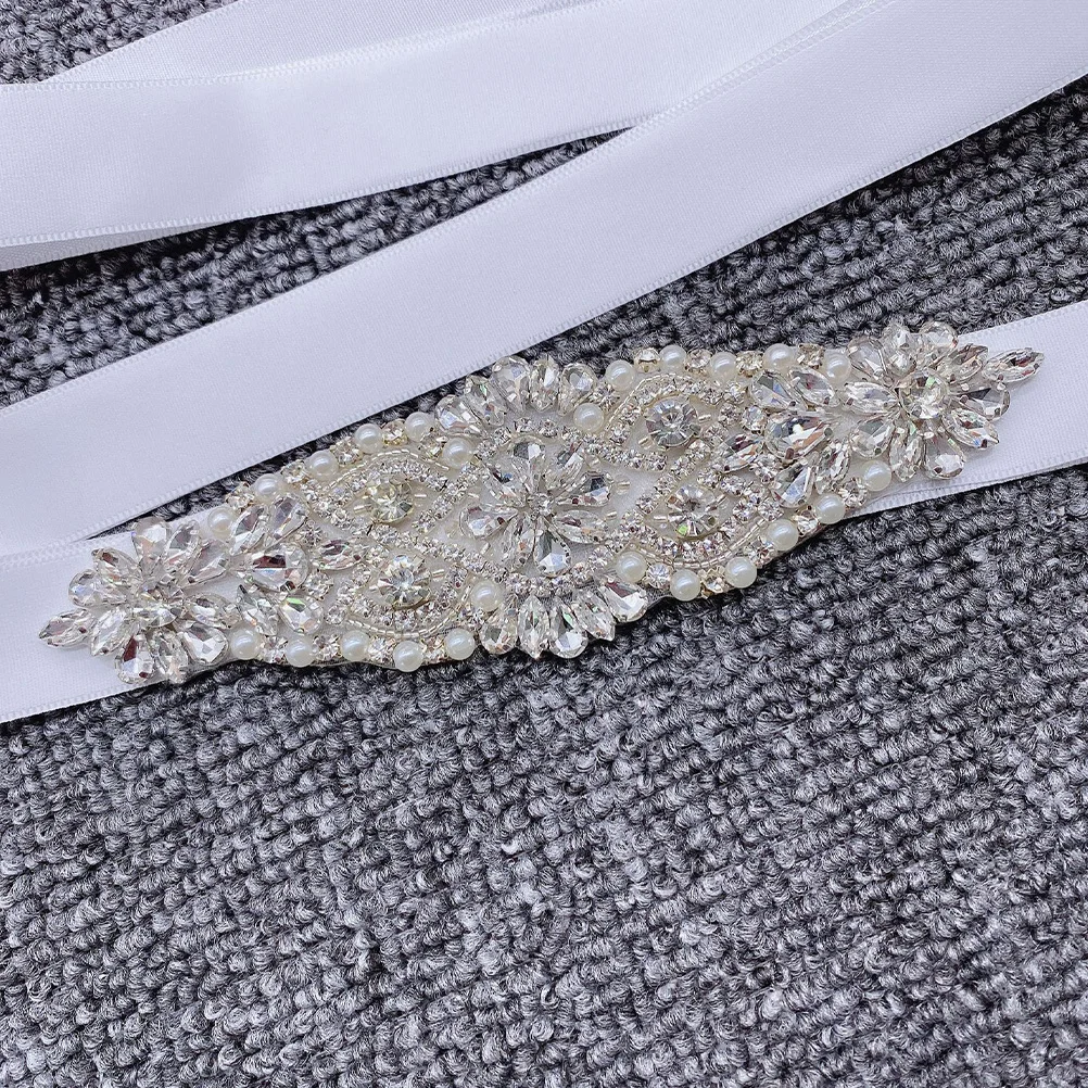 

Bridal Belt Wedding Rhinestones Pearl Ornament Exquisite Design Eye-Catching Durable Long Lasting Gloss Bridal Shower Gift