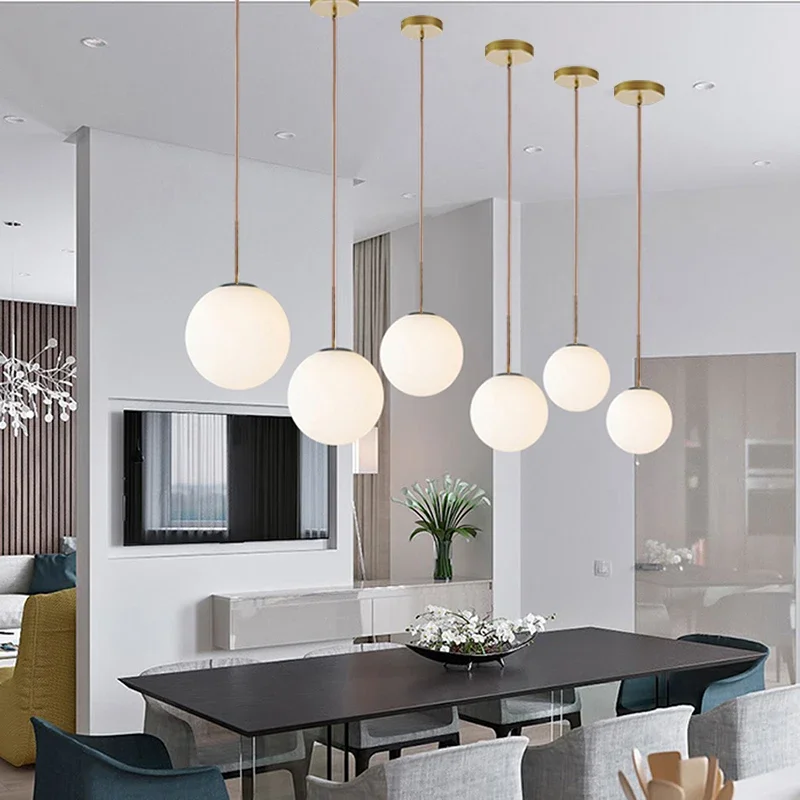 LED Modern Glass Pendant Lights Minimalist Milk White Bubble Ball Hanging Lamps For LVing Room Dining Room Bedroom Home Fixtures