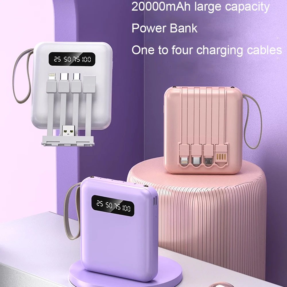 

10000mAh Digital Display Power Bank Comes With 4 Wires Large Capacity PoverBank Mobile Phone External Battery For Iphone Xiaomi