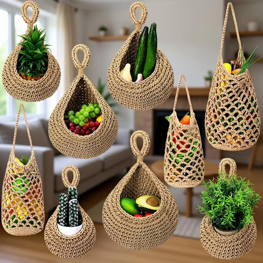 

Набор из 9 джутовых настенных корзин для хранения на кухне, идеально подходят для чеснока, картофеля, лука, бананов и овощей - коричневые