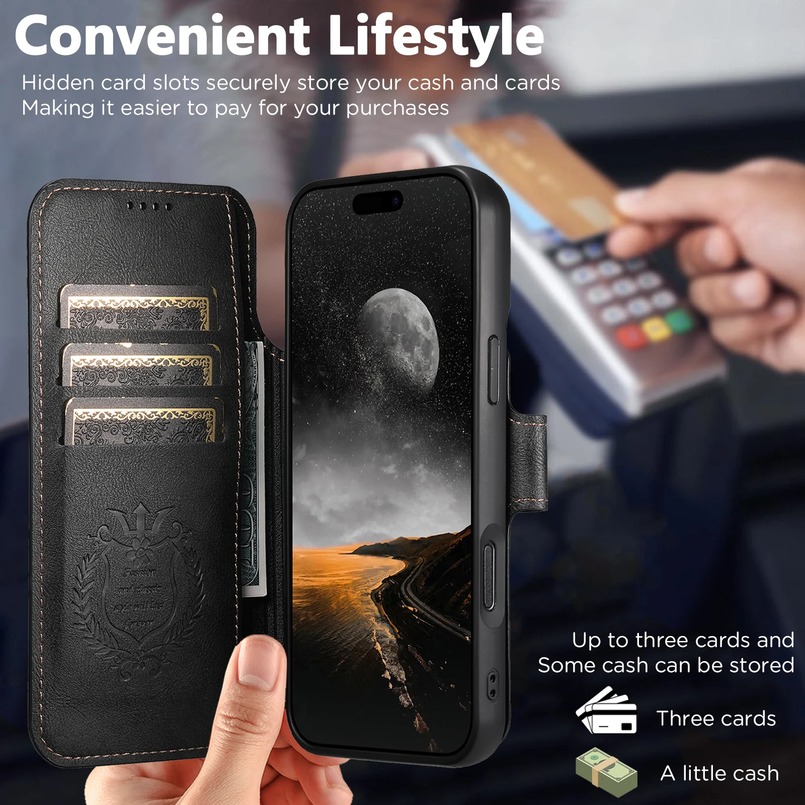 SUTENI Kunstleder Kabelloses Ladegerät Kartenhalter Ständer Brieftasche Magnetische Klapphülle Handyhülle für iPhone 18 Pro Max 17 16 15 14 – Detail 26