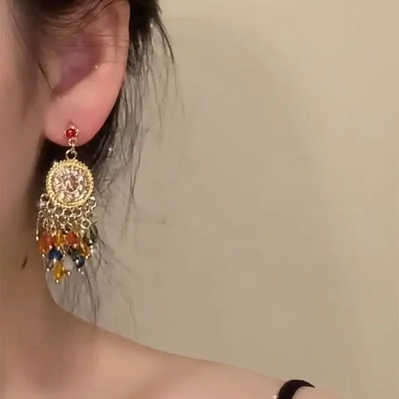 الأقراط الملونة شرابة الكريستال للنساء ، الاضطرابات العرقية الرجعية والمبالغ فيها المجوهرات الدلالية #2