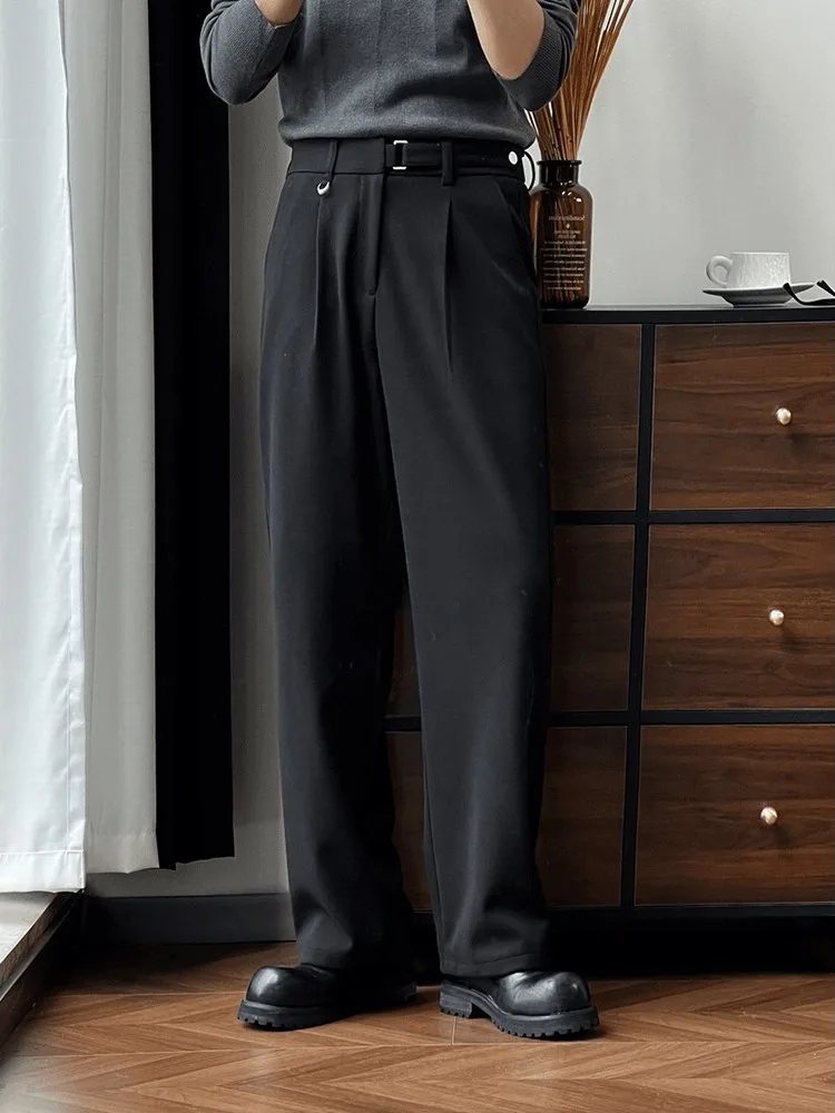 

Men's 2026 New Spring Autumn Tweed Casual Pants Loose Drapey Teenage Straight Leg Long Pure Color Youth Fashion Spring Leisure