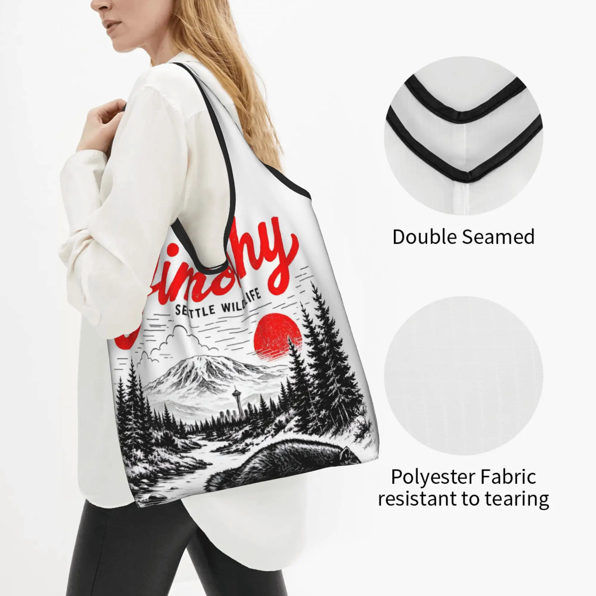 Fashion Print Jimothy Raccoon Tote Shopping Bag Portable Shopper Shoulder Cartoon Manga Handbag