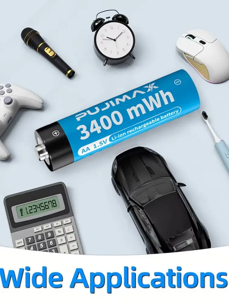 Akumulatory litowe PUJIMAX 1.5V AA/AAA o wysokiej pojemności 3400mWh 1000mWh do latarek, zabawek, zegarów, odtwarzaczy MP3 — 2