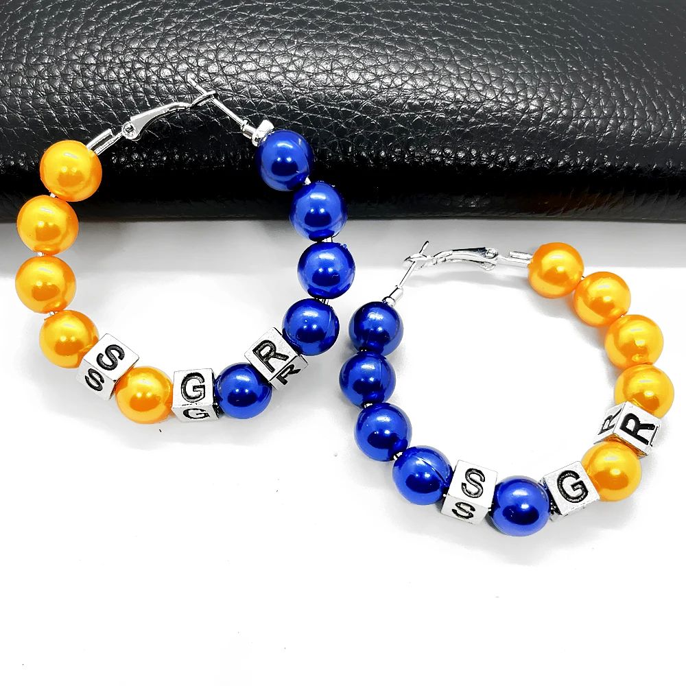 مجوهرات نسائية عصرية صناعة يدوية سيجما غاما RHO مجتمع رسالة لؤلؤ خرزة سلكية أقراط أذن دائرية #3