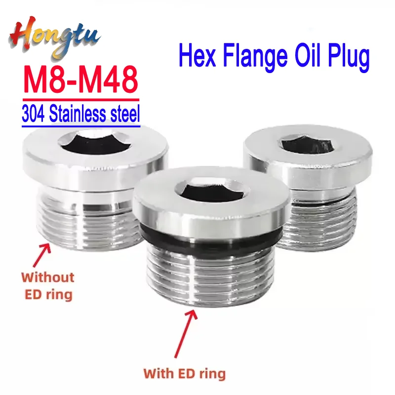 

304 Stainless Metric Male Hex Flange Oil Plug (M8-M48) w/ ED Ring