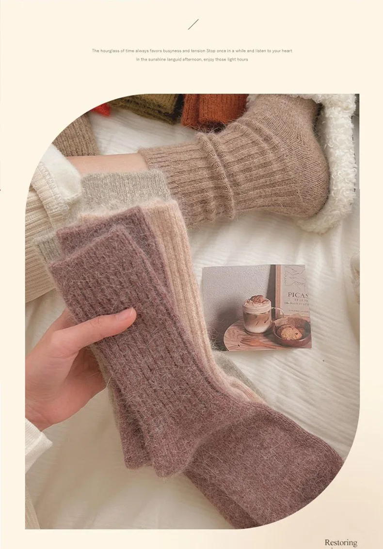 Neue Winter Socken Frauen Kaschmir Wolle Verdicken Warme Frauen Socken Sox Japanische Mode Harajuku Einfarbig Thermische Lange Socken – Detail 11