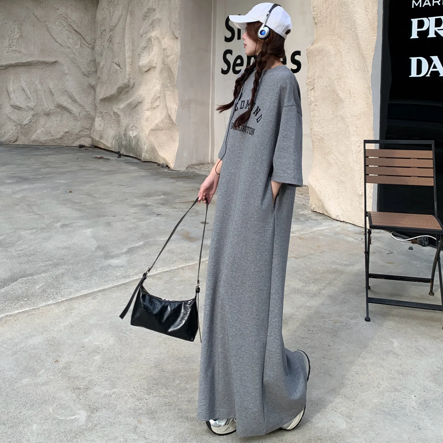 Summer Letter Printing T Shirt Dresses Short Sleeve Round Neck Plus Size Loose Simplicity Pullovers Casual Maxi Dress Clothes