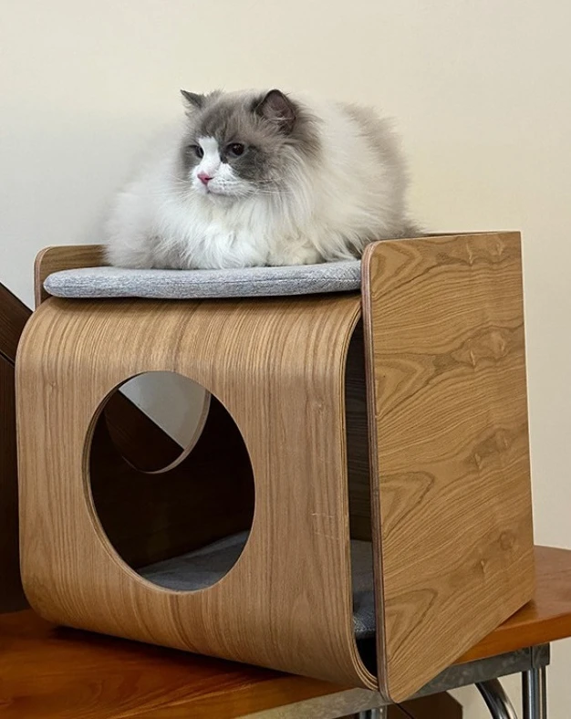 

Solid Wood Pet House Side Table, Washable Cat and Dog Bed Nightstand, Minimalist Shared Furniture with Storage Design