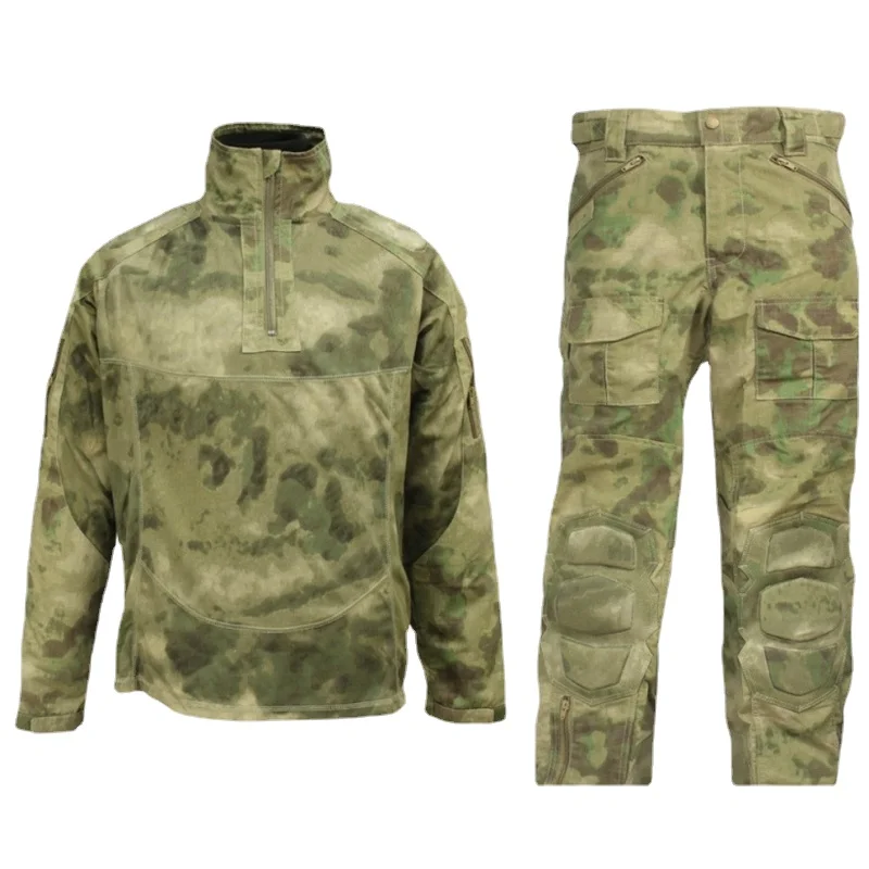 RU Camo Tactical Sets Men Hunting Multi-pocket Wear-resistant Combat Suit Outdoor Quick-drying Breathable Tops+Waterproof Pants