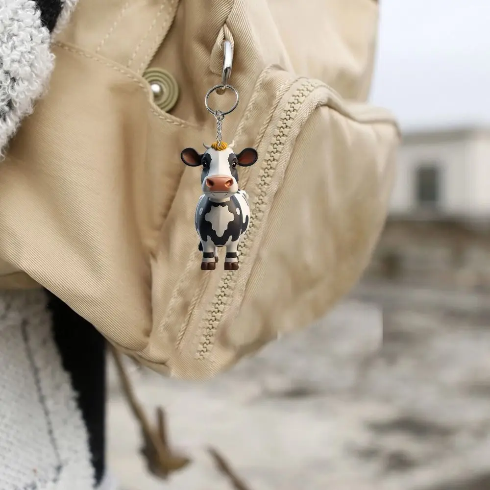 Creative Highland cattle Cute Car Keychain Acrylic Cartoon Cow Key Ring 3.15in Backpack Pendant Yak Key Holder Christmas Gift