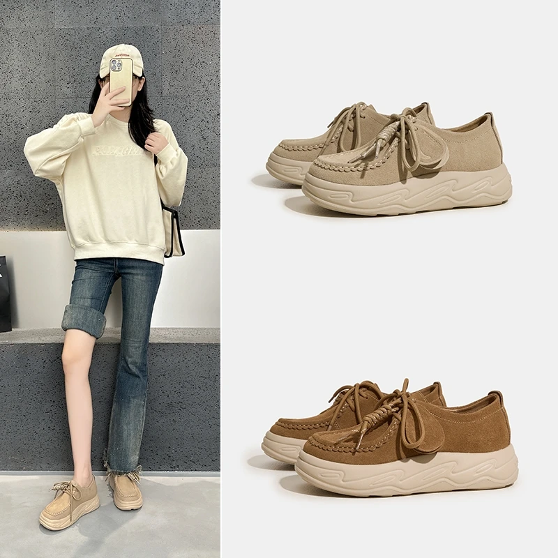 

AIYUQI Women's Sneakers Platform 2025 New Casual Lace-up Oxford Shoes Women Large-size Genuine Leather Running Shoes Female