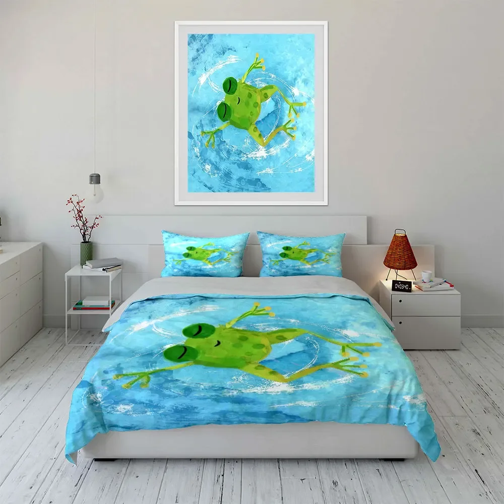Swimming Frog Art Set Soft Comfortable Duvet Cover Bedding Set Included 1*Duvet Cover & 2*Pillowcases, gift