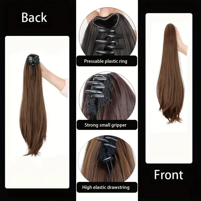 Cola de caballo sintética elegante para mujer, extensión larga y lacia con pinza de cangrejo, para toda ocasión 4