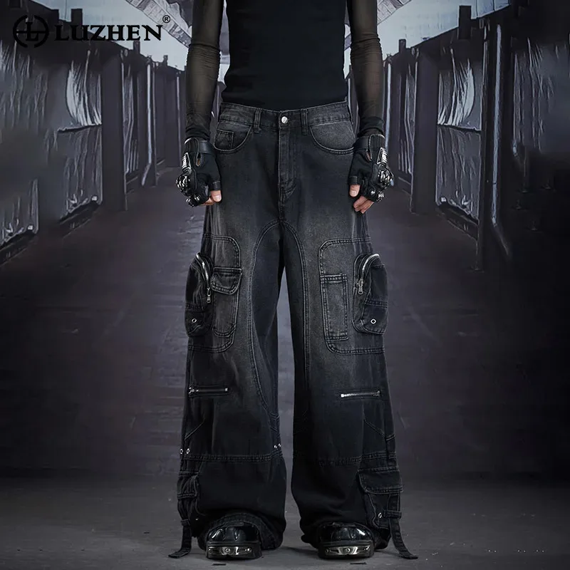 

LUZHEN 2026, новые винтажные стильные потертые джинсы с несколькими карманами, украшенный дизайн, прямые повседневные джинсы, мужские модные уличные джинсовые брюки JY5922
