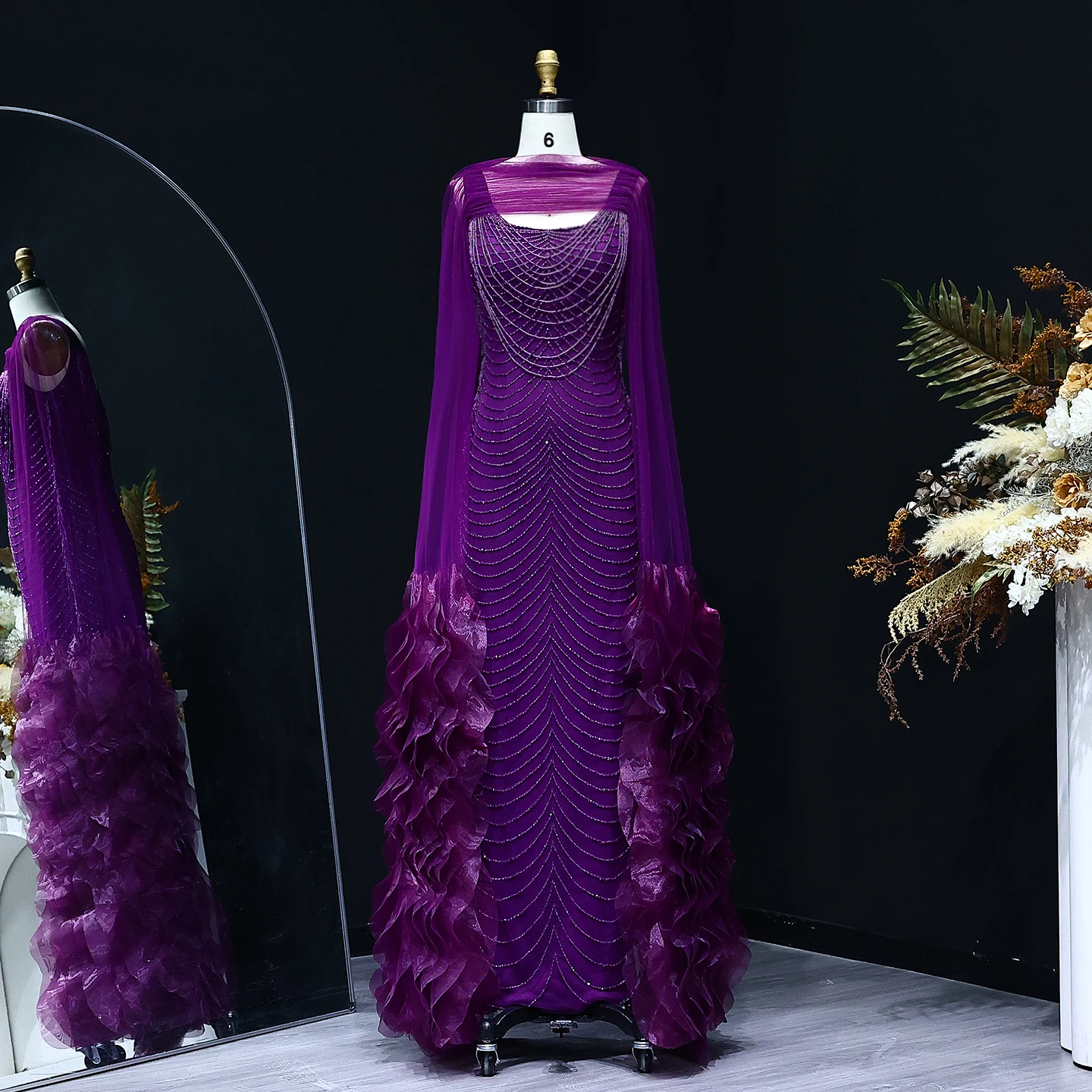 Sharon Said Luxury Beading Purple Evening Dress with Cape Sleeves for 2025 Dubai Elegant Party Gowns SS280 Customized image 2