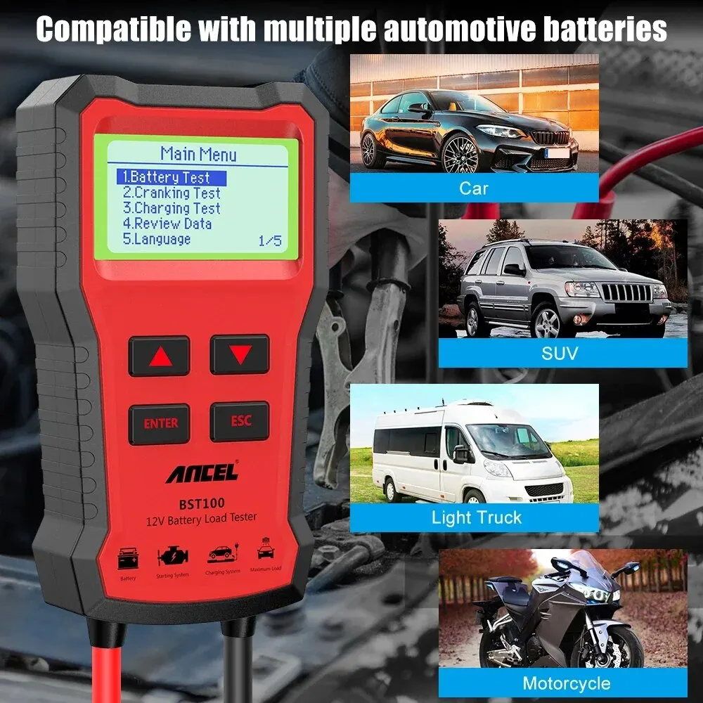 ANCEL BST100 Car Battery Tester 12V Battery Analyzer Multilingual Cranking Charging Circut Test Auto Diagnostic Tools PK BM550