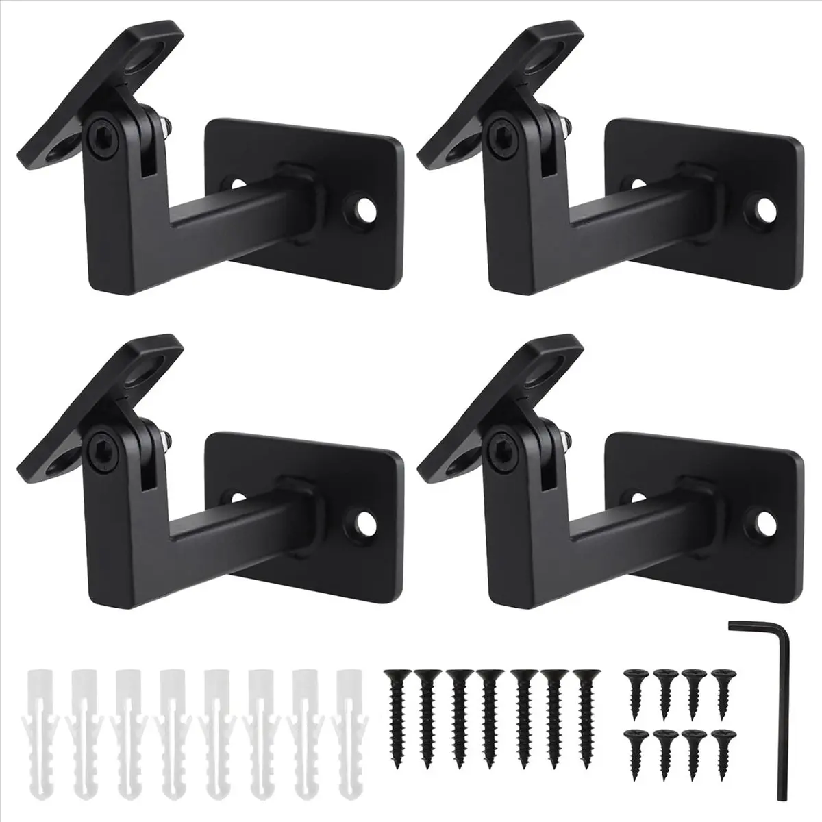 HGHO 4 Pcs Adjustable Handrail Brackets, Stair Railing Brackets , Hand Rail Brackets for Stairs, Wall Mounted Brackets