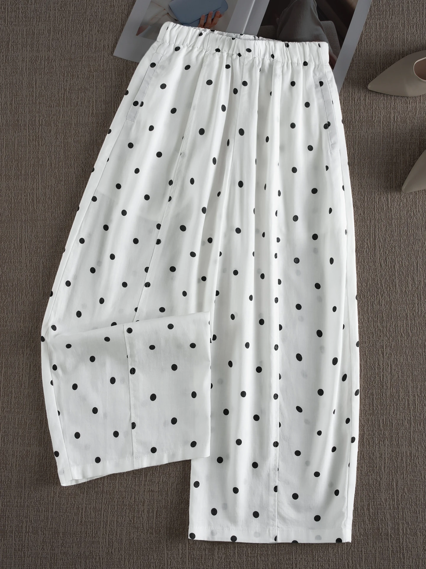 

High Waist Wide Leg Knife Pants Women's Summer Thin New Loose Polka Dot Nine Points Cabbage Pants Casual Style Loose Fit