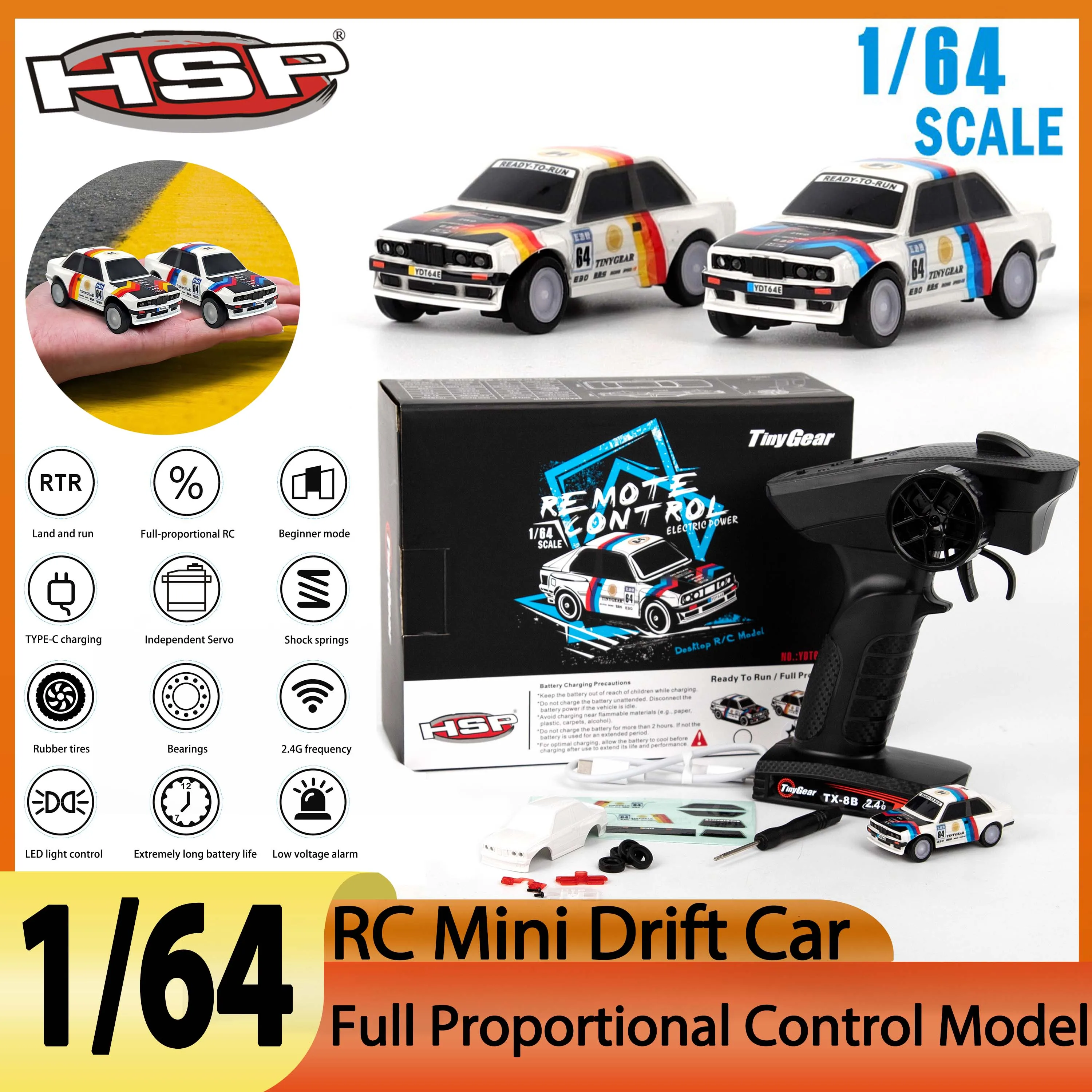 HSP TinyGear 1/64 RC Mini Drift Car 2.4G Remote Control RTR Car Pocket Full Proportional Control Desktop Competition Model Adult