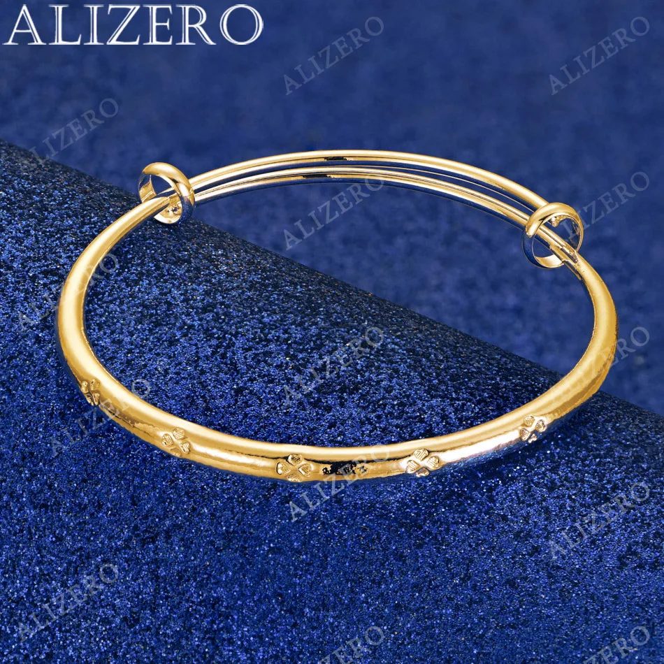 ALIZERO 18K Gold Lucky Grass Clovers Bangles Bracelets For Women Wedding Engagement Party Charms Fashion Jewelry Gifts