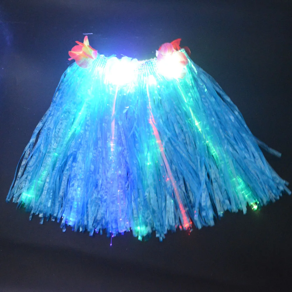 30cm 40cm Blinking Lights Optical Fibers Kid's Flower Luau Hula Grass Skirts Costumes Girl Glow Party Birthday   Halloween