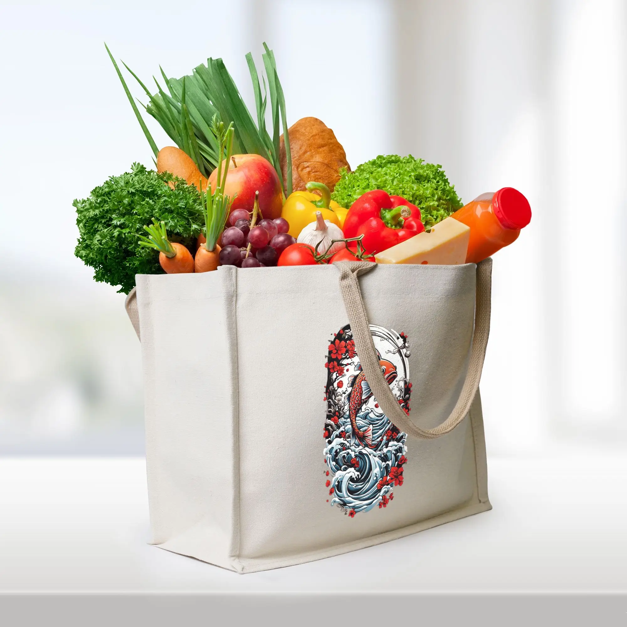 

Сумки для покупок в японском стиле Koi Fishing Streetwear, холщовая сумка-тоут, женская сумка через плечо, дорожная сумка