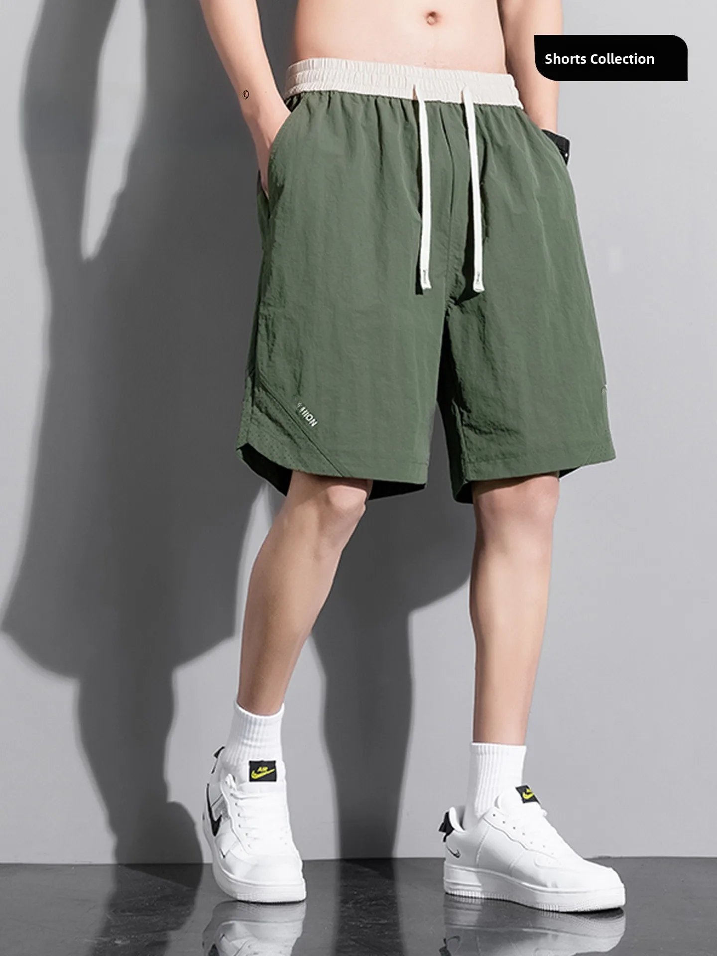 

Qui Dry Sports orts Men's Summer Thin Cool Feeling Breathable Training Running Casual Five-Quarter Length Polyester Fiber