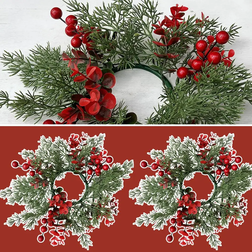 Christmas Ornaments Candle Holder Candlestick Wreath Centerpiece Artificial Cherry Pinecone Garland New Year Xmas Wedding Decor