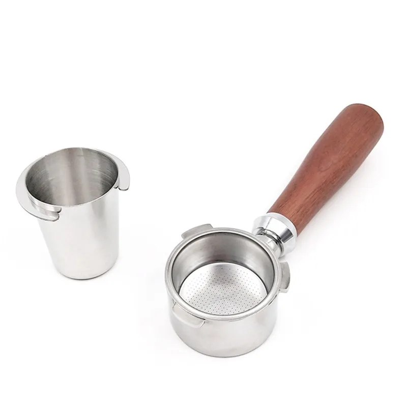 Stainless steel powder cup Italian coffee machine 54mm three-ear bottomless solid wood handle coffee set