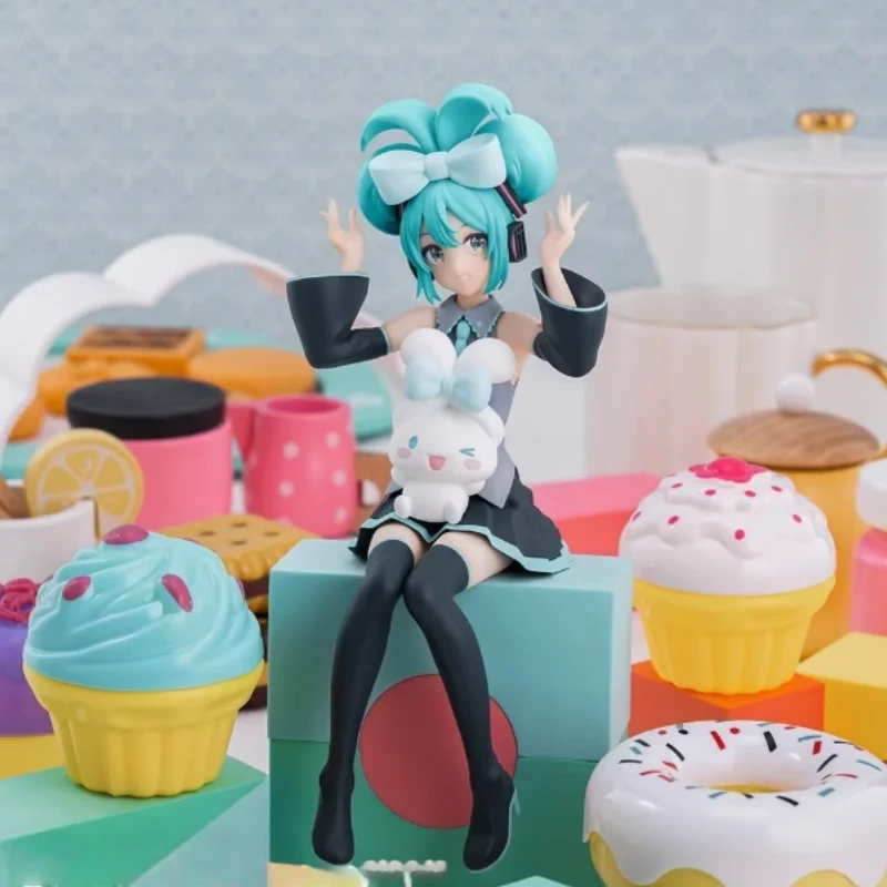 

Genuine Sega Hatsune Miku Cinnamoroll Anime Figure Cute Exquisite Sitting Posture Models Ornament Doll Children Collection Gift