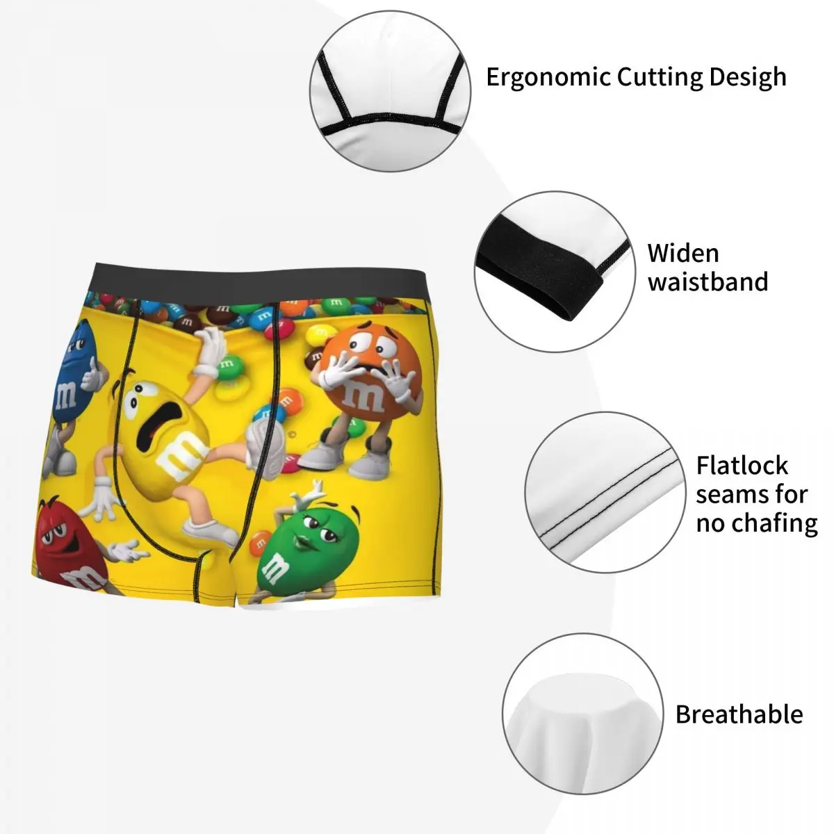 Funny M&M\'s Chocolate Candy Meme Boxers Shorts Panties Men\'s Underpants Breathable Briefs Underwear