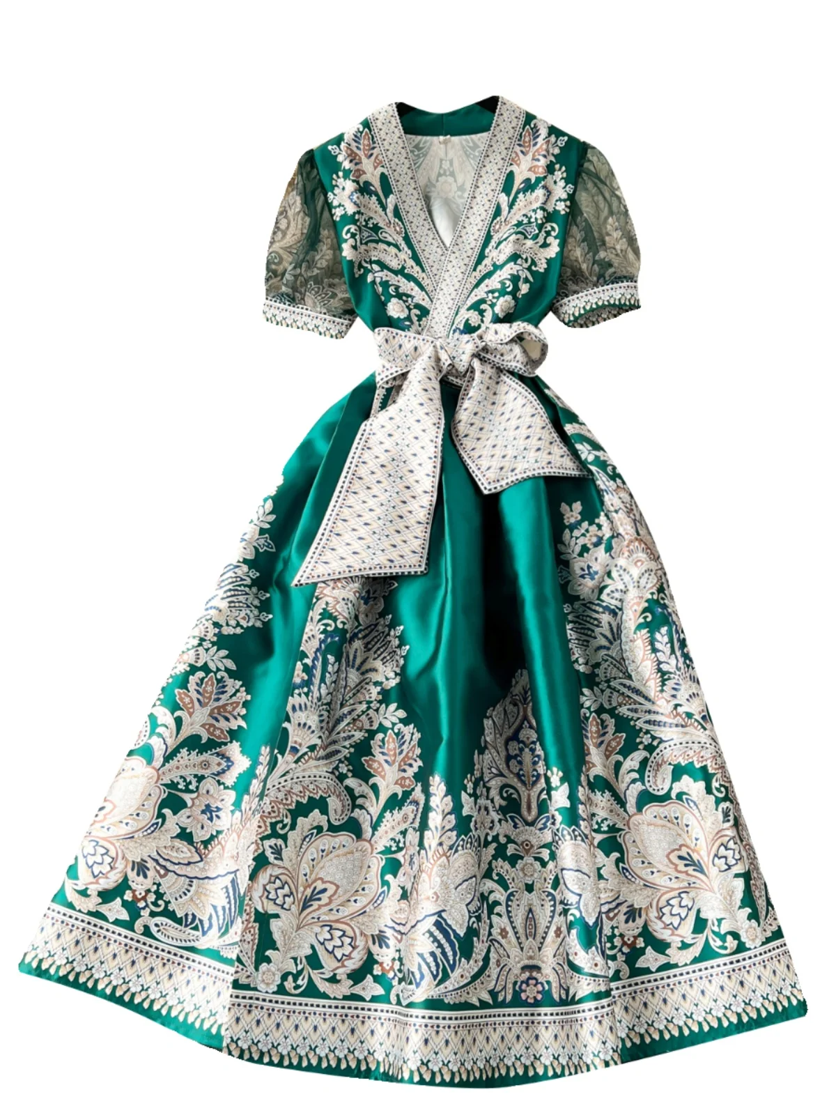 Rétro Court Sle Long Bubble Sve Dr femmes Design Sense imprimé taille-accrochée Midi Dr Ele a-ligne Version coréenne