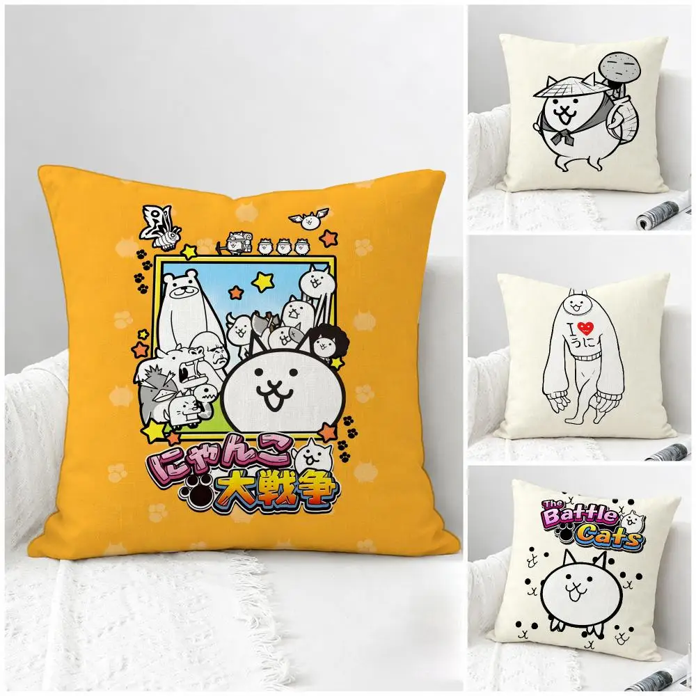 Game The Battle Cats Cushion Cover Natural Linen Pillowcase Set, All-in-One Decor for Sofa, Bedroom & Chair
