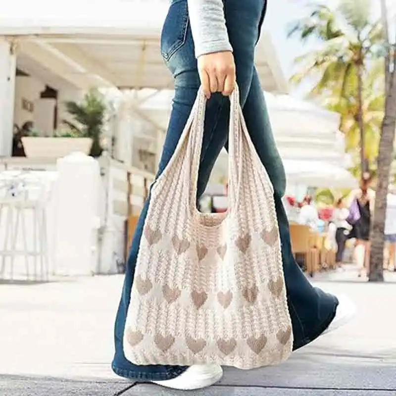 2023 ME5 Crochet Beach Bags for Women Knit Summer Vacation Tote Bag