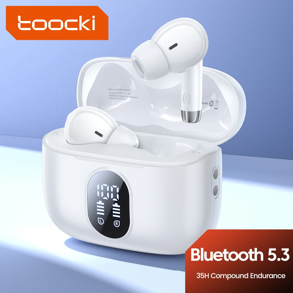 Toocki 58B LED Digital TWS Bluetooth 5.3 Wireless Earphones Panoramic Hifi Stereo Headphones Waterproof Sports Headsets With Mic