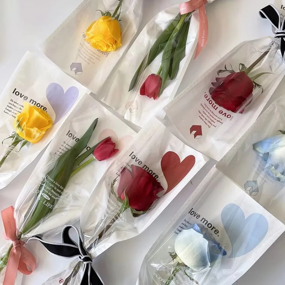 

20 шт. пакетов для упаковки цветов в форме сердца, водонепроницаемые, романтические, для букетов, пакеты OPP, подарочные пакеты для цветов