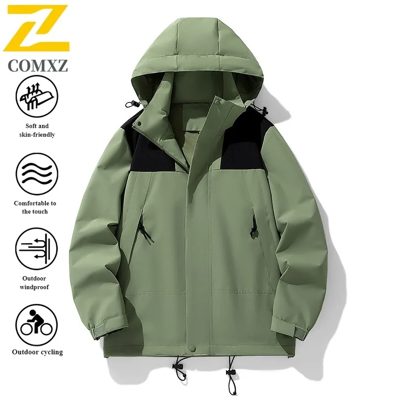 

Unisex Hiking Jacket Spring Autumn Windproof Waterproof Outdoor Parka with Detachable Hood Multi-Pockets for Mountain Climbing