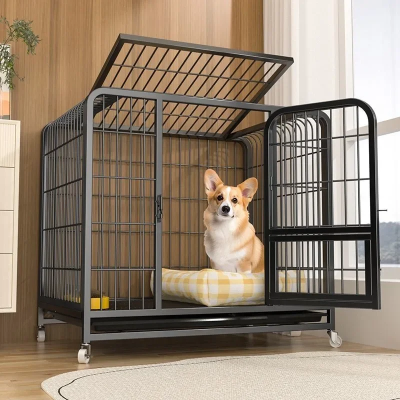 Dog Cage Large Medium Dog Indoor with Toilet Separation Bold Pet Cage