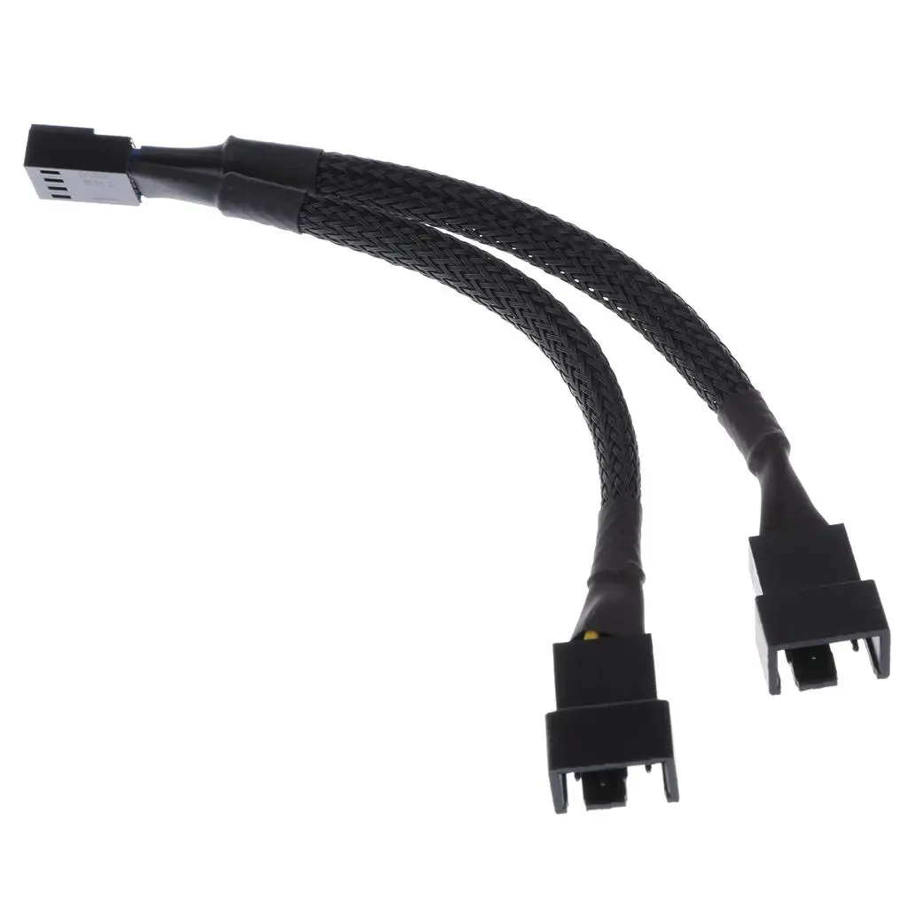 Cavo di alimentazione ventola computer splitter a Y da 15 cm a 4 pin da 1 a 2 maniche nere