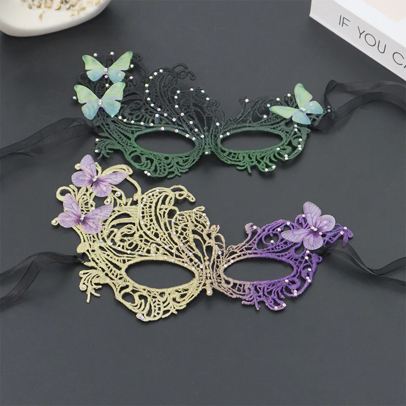 Máscara de encaje de mariposa Sexy para mujer, máscara de media cara para fiesta veneciana, suministros de Cosplay para actuación de Halloween, máscara de ojos hueca