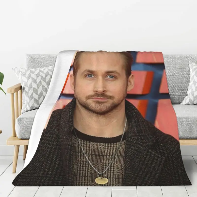 

Custom Canadian Actor Ryan Gosling Blankets Warm Flannel Throw Blanket for Home Sofa Office Travel