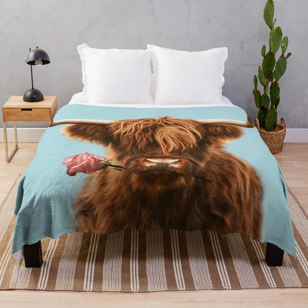 

Sweet Highland cattle in blue Throw Blanket Beach for sofa For Sofa Thin Fashion Sofas Blankets