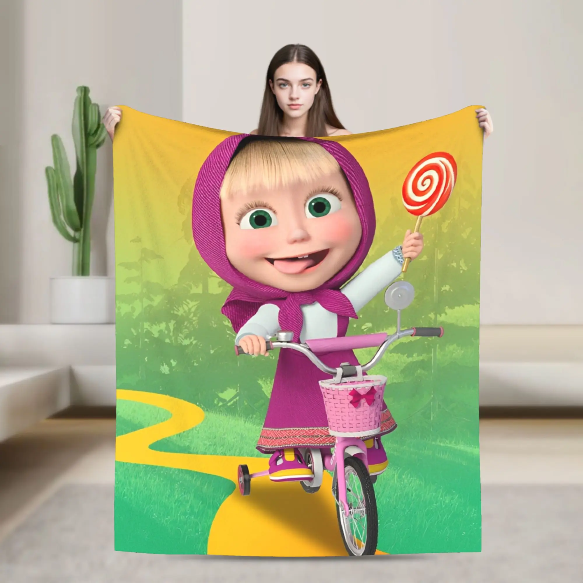 Cartoon M-Masha And Bear  Blanket Quality Warm Soft  Bedding Throws Winter Airplane Travel Home Decor Pattern Bedspread