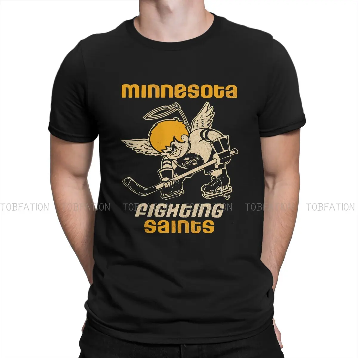 Minnesota Fighting Saints Retro Defunct Hockey Hipster TShirts Ice Hockey Male Graphic Fabric Tops T Shirt O Neck