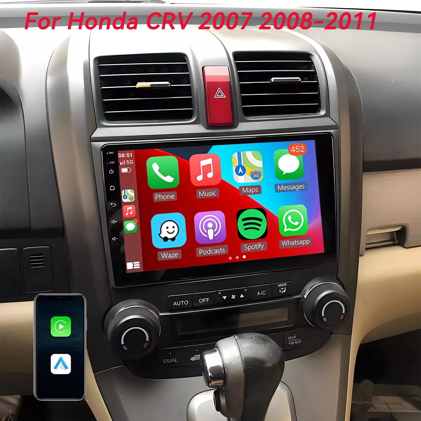 

Автомагнитола Android 16 Carplay для Honda CR-V 3 RE CRV 2007-2011, мультимедийный видеоплеер 2 Din, навигация GPS, DVD, головное устройство